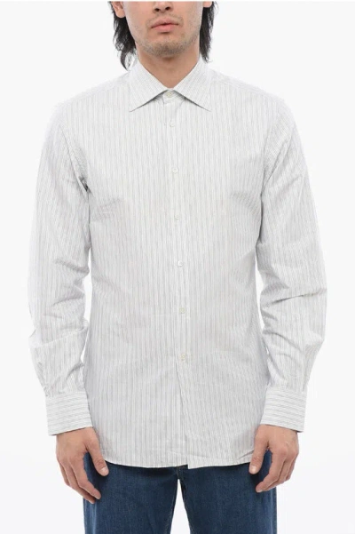 Corneliani Balanced Stripe Cotton Shirt With Spread Collar In White