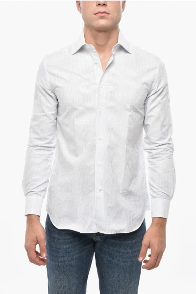Corneliani Balanced Stripe Cotton Shirt With Standard Collar In White