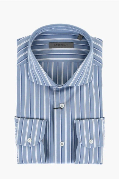 Corneliani Balanced Striped Poplin Cotton Shirt In Blue