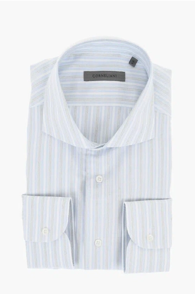 Corneliani Balanced Striped Poplin Cotton Shirt In White