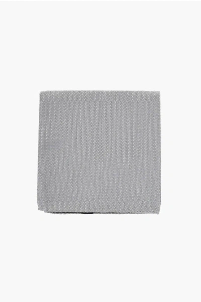 Corneliani Basketweave Motif Silk Pocket Square In Gray