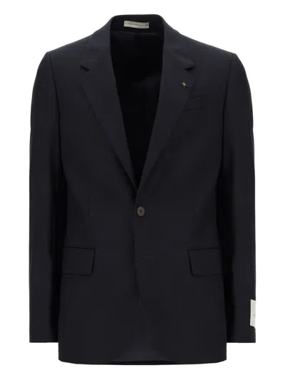 Corneliani Beetle-brooch Single-breasted Blazer In Blue