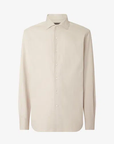 Corneliani Beige And Blue Cotton Flannel Shirt With Herringbone Pattern In Neutral