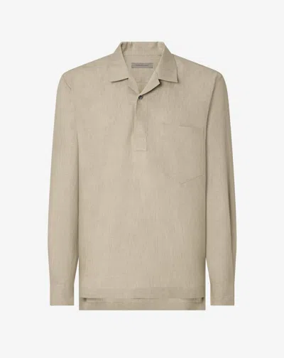 Corneliani Beige Chambray Linen Shirt In Gray