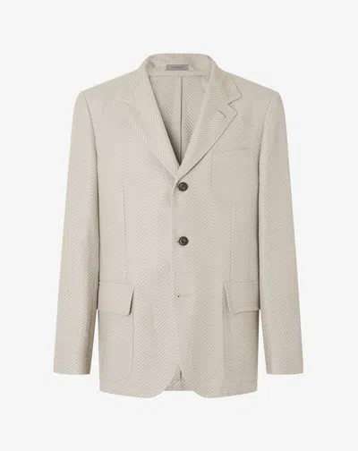 Corneliani Beige Herringbone Wool And Linen Jacket In White