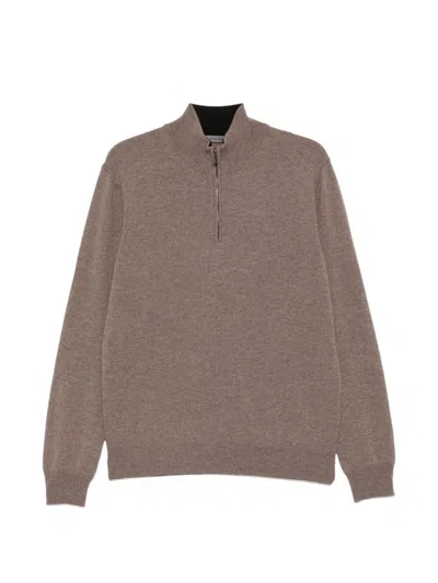 Corneliani Zip-up Knitted Sweater In Brown