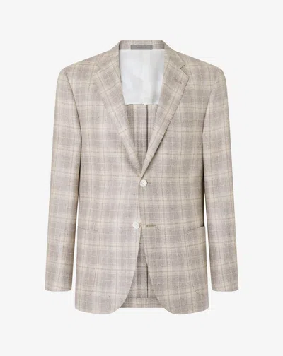 Corneliani Beige Overcheck Jacket In Silk And Wool In Neutral