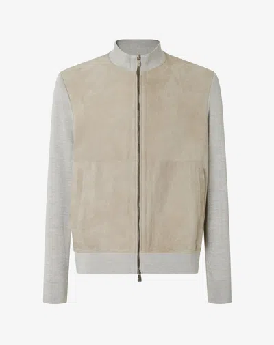 Corneliani Beige Silk And Suede Bi-material Jacket In Neutral