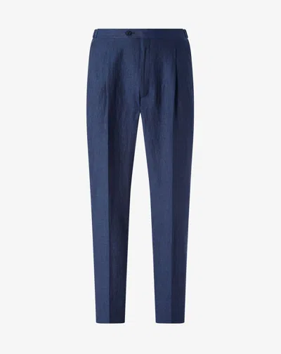 Corneliani Blue 2-pleated Linen Chambray Trousers