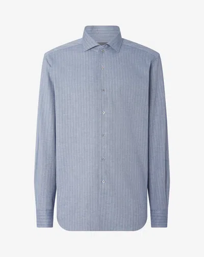 Corneliani Blue And Beige Cotton Flannel Shirt With Herringbone Pattern