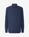 Corneliani Blue Cotton Flannel Shirt With Herringbone Pattern In Blue