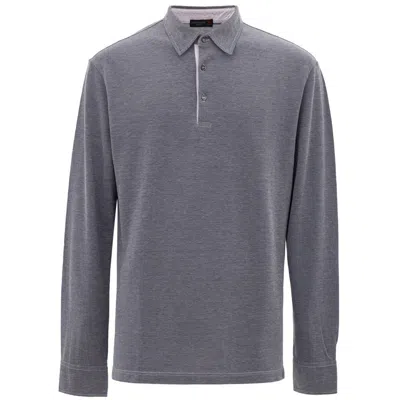 Corneliani Blue Cotton Polo Shirt In Gray