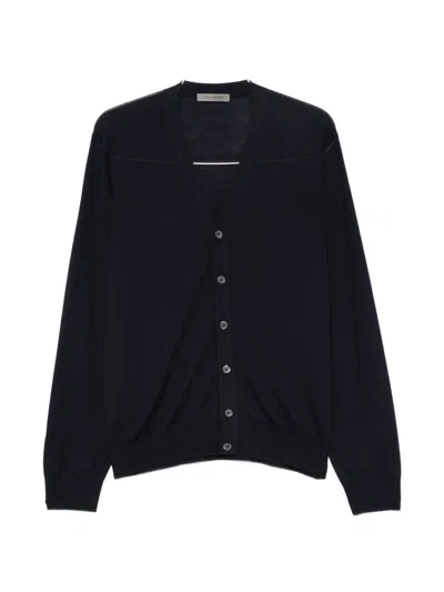 Corneliani Blue Fine-knit Cardigan With V-neck In Purple