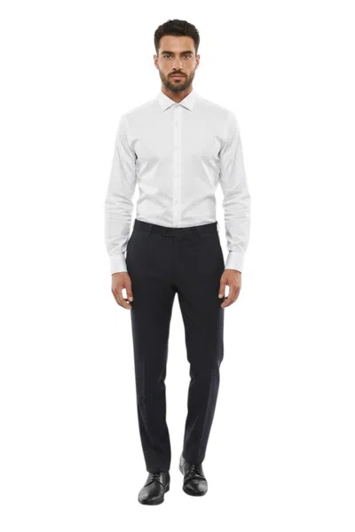 Corneliani Blue Flat Front Trousers In Black
