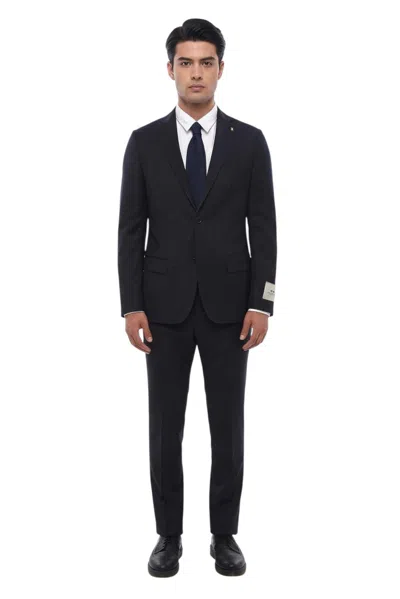 Corneliani Blue Notched Lapel Suit In Black