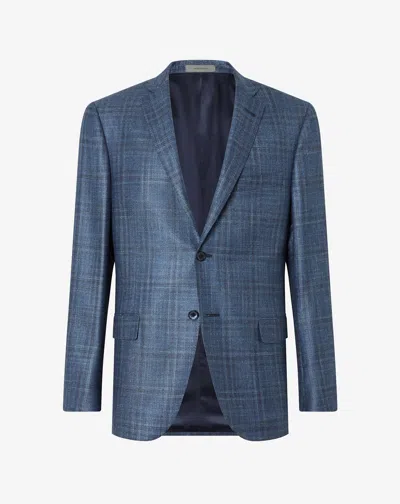 Corneliani Blue Overcheck Cashmere And Silk Jacket