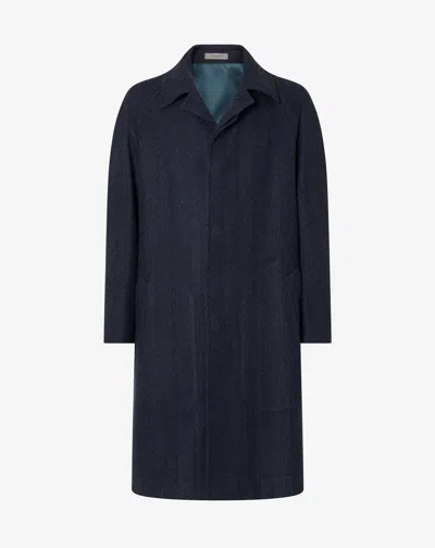 Corneliani Blue Pure Wool Coat With Chevron Pattern