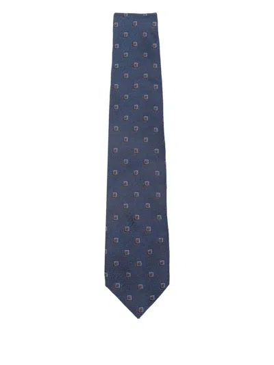 CORNELIANI BLUE SILK TIE WITH SQUARES CORNELIANI