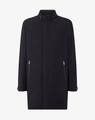 CORNELIANI BLUE STRETCH TECHNICAL FABRIC CABAN COAT