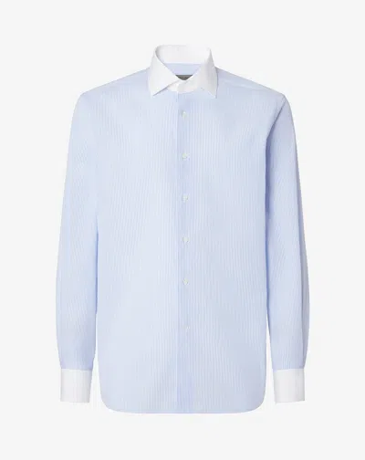 Corneliani Blue Striped Cotton Twill Shirt