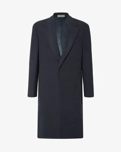Corneliani Blue Wool And Cashmere Coat With Herringbone Pattern