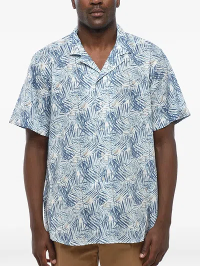 Corneliani Botanical-print Cuban-collar Shirt In Blue