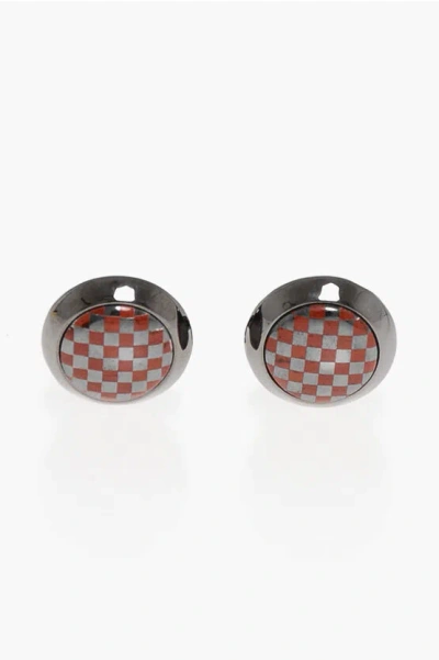 Corneliani Brass Cufflinks With Checked Design Grösse Unica