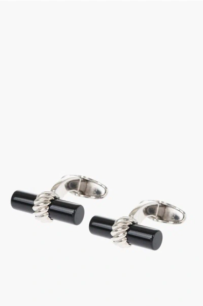 Corneliani Brass Cufflinks With Onyx Details