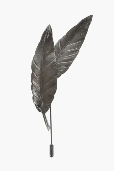 Corneliani Brass Feather Brooch