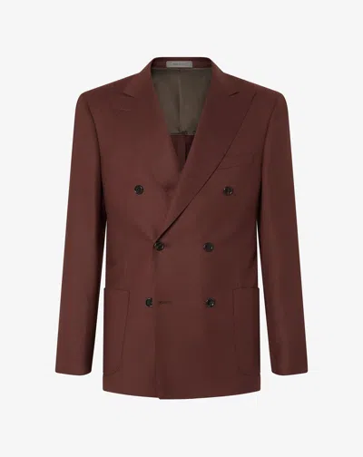 Corneliani Brick-brown Pure Wool Flannel Jacket In Burgundy