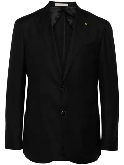 Corneliani Brooch-detail Single-breasted Blazer In Black