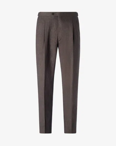 Corneliani Brown 2-dart Chambray Linen Trousers