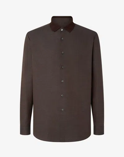 Corneliani Brown Cotton Flannel And Cashmere Shirt