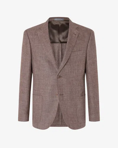 Corneliani Brown Hopsack Jacket In Linen And Wool