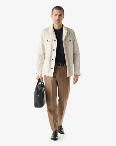 Corneliani Brown Linen-twill Chino Trousers In White