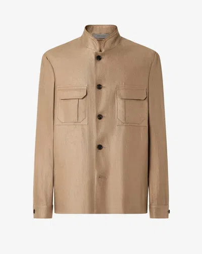 Corneliani Brown Linen Twill Overshirt In Multi