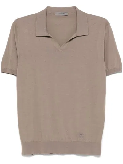 Corneliani Brown Short-sleeved Sweater With Classic Polo Collar