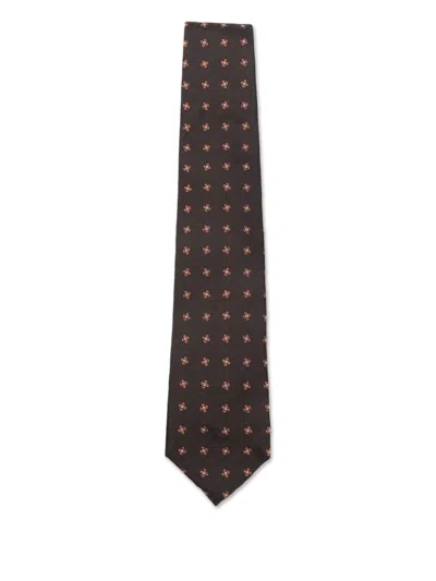 Corneliani Brown Silk Tie With Little Flowers