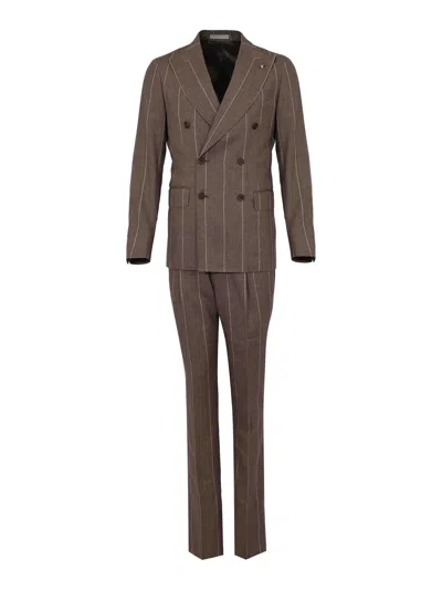 Corneliani Brown Striped Linen And Wool Blend Dress
