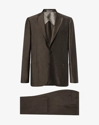 Corneliani Brown Wool And Chambray Linen Suit