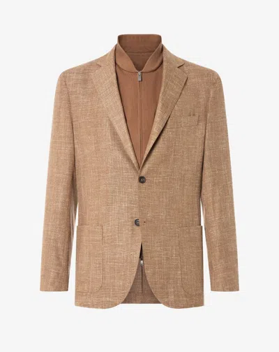Corneliani Brown Wool, Linen And Silk Suit With Inner Vest