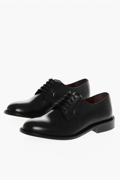 Corneliani Brushed Leather Derby Shoes In Black