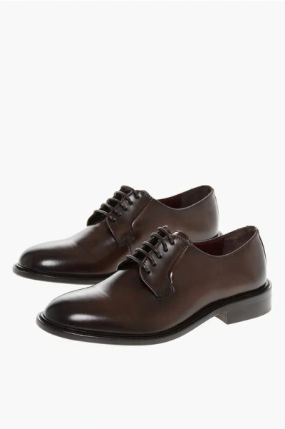 Corneliani Brushed Leather Derby Shoes In Brown