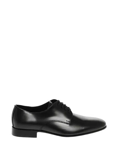 Corneliani Brushed Leather Derby Shoes In Black