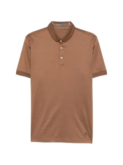 Corneliani Button-fastening Short-sleeve Polo Shirt In Brown