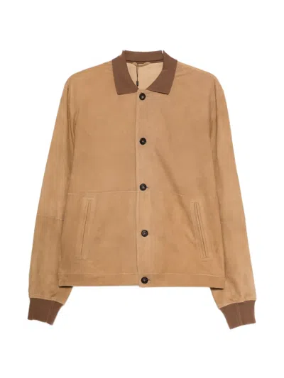Corneliani Button Lambskin Jacket In Brown