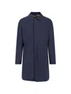 Corneliani Button Leather Trim Coat In Blue