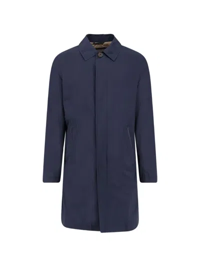 Corneliani Button Leather Trim Coat In Blue
