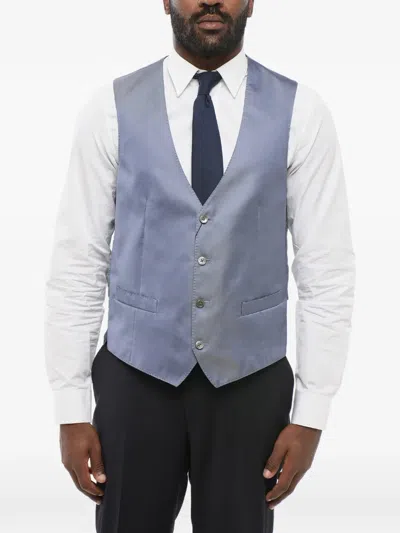 Corneliani Button-down Silk Waistcoat In Blue