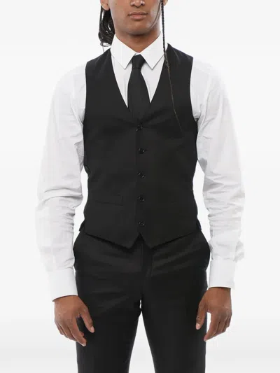 Corneliani Button-down Wool Waistcoat In Black